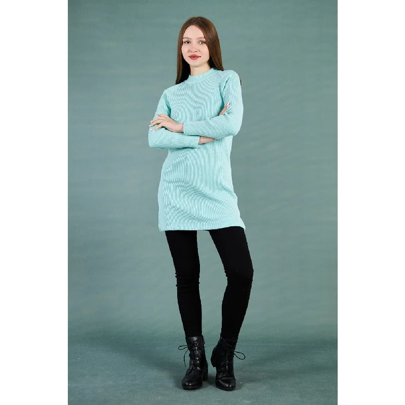 New Arrival Aqua Ribbed Long Sweatshirt