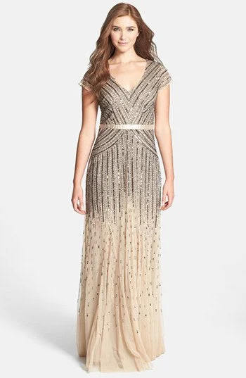 Closeout Other Adrianna Papell Cap-Sleeve Sequined Gown Nude