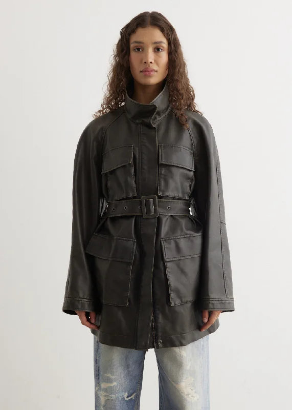 Year-End Clearance Washed Leather Safari Jacket