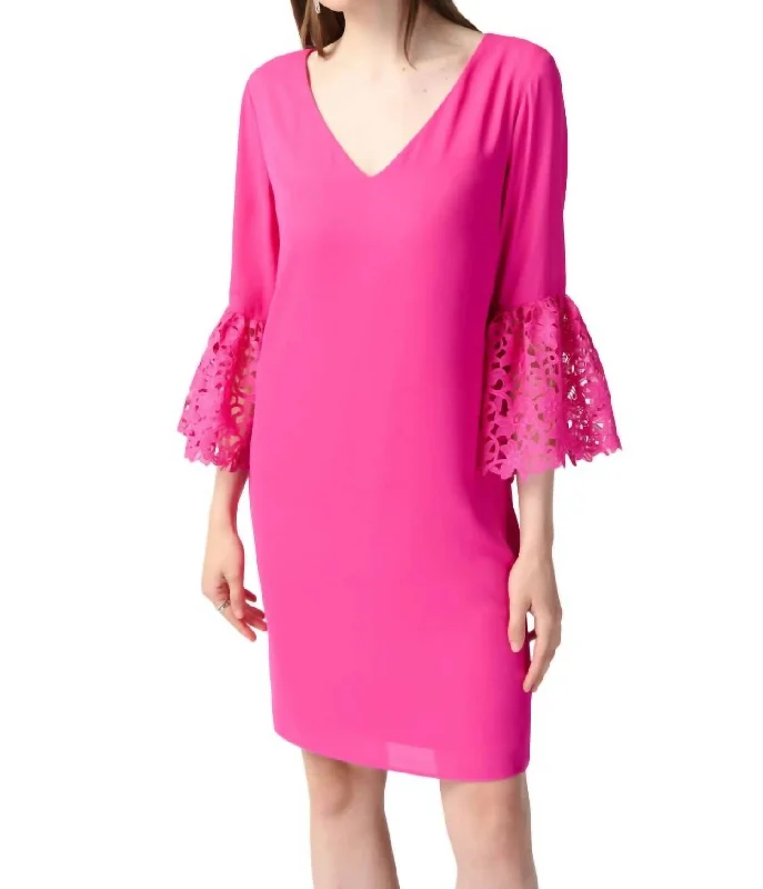 Big Discounts Georgette And Guipure Trapeze Dress In Ultra Pink