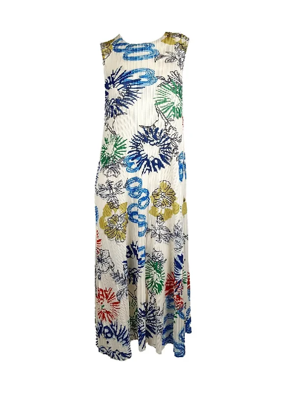 Discount Mania D240002 Floral Printed Sleeveless Pleats Dress *Preorder