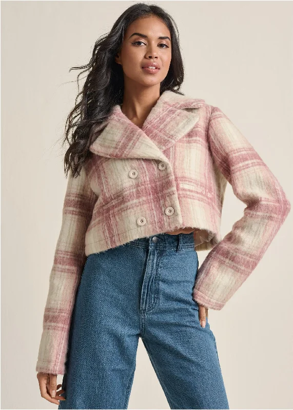 Price Drop Crop Double Breasted Jacket - Pink Multi