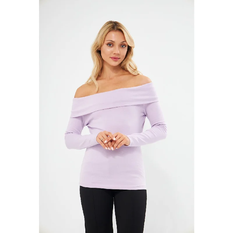 Bargain Prices Lilac Rib Off-Shoulder Top
