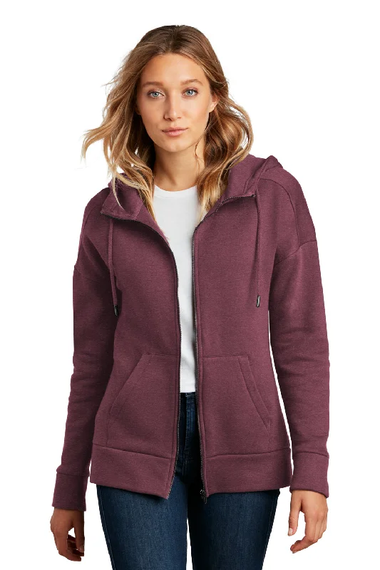 Limited Time Offer District Womens Perfect Weight Fleece Full Zip Hooded Sweatshirt Hoodie w/ Pockets - Heather Loganberry - Closeout Limited Time Offer District Womens Perfect Weight Fleece Full Zip Hooded Sweatshirt Hoodie w/ Pockets - Heather Loganberry - Closeout