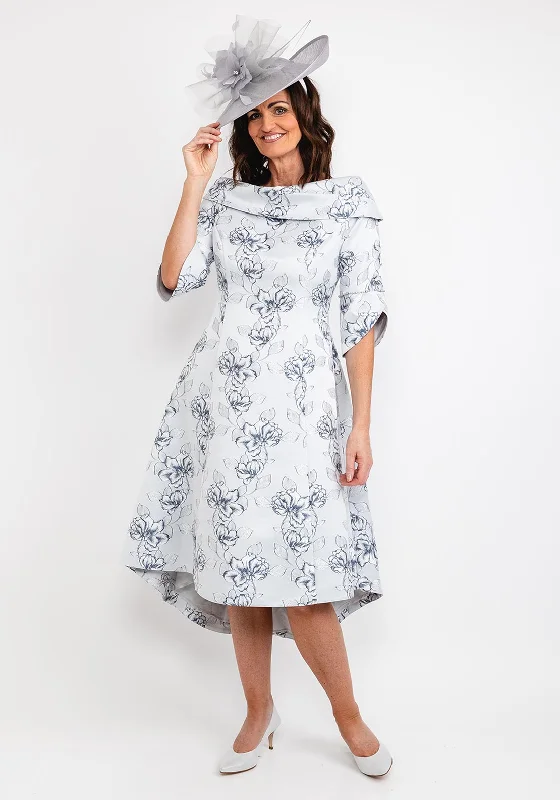 Act Fast Lizabella Floral Embroidered Dip Hem Midi Dress, Navy & Silver