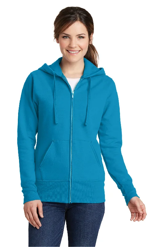 Take Advantage Port & Company Womens Core Pill Resistant Fleece Full Zip Hooded Sweatshirt Hoodie w/ Pockets - Neon Blue - Closeout Take Advantage Port & Company Womens Core Pill Resistant Fleece Full Zip Hooded Sweatshirt Hoodie w/ Pockets - Neon Blue - Closeout