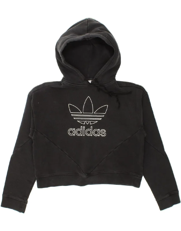 Deal Dash ADIDAS Womens Oversized Graphic Crop Hoodie Jumper UK 8 Small Black Cotton Deal Dash ADIDAS Womens Oversized Graphic Crop Hoodie Jumper UK 8 Small Black Cotton