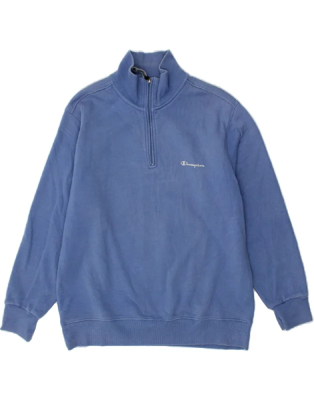 Price Rollback CHAMPION Womens Zip Neck Sweatshirt Jumper UK 16 Large Blue Cotton
