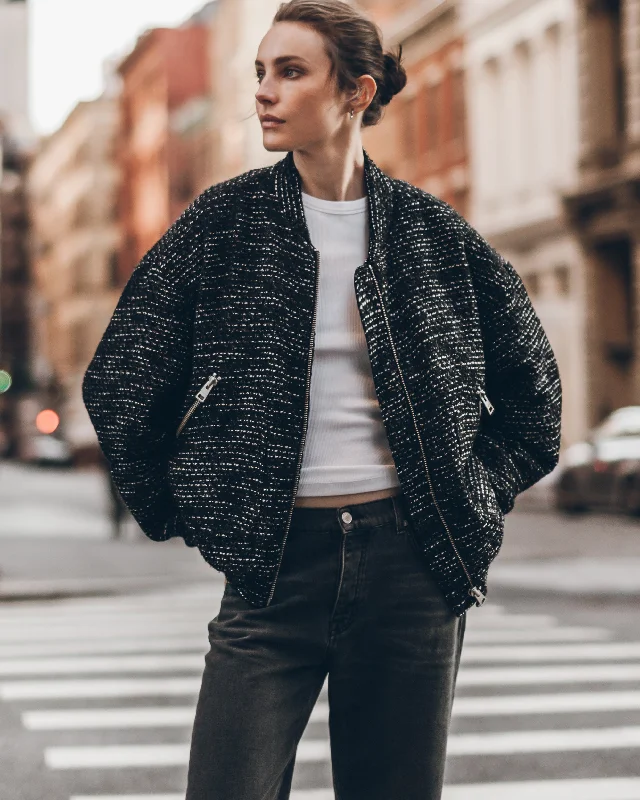 Can't Be Beat The Black Sparkly Tweed Bomber Jacket