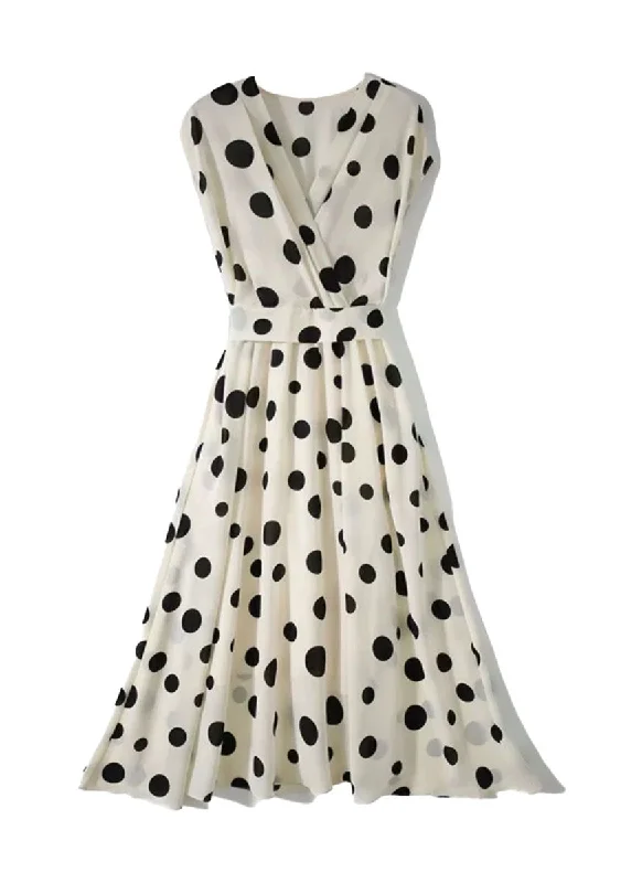 Online Exclusive 8240032 Polka Dot V-Neck Shoulder Sleeve Dress *Last Piece