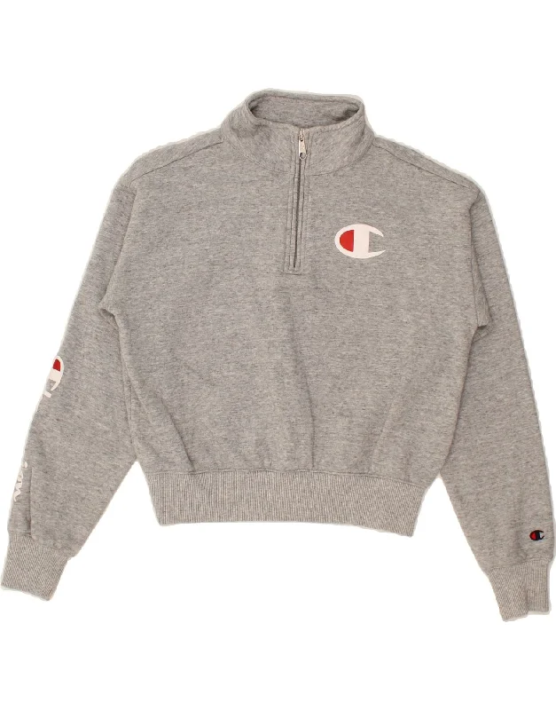 Savings Galore CHAMPION Womens Oversized Crop Zip Neck Sweatshirt Jumper UK 10 Small Grey