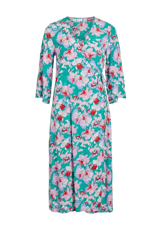 Referral Discount Vila Kikki Floral Wrap Midi Dress, Alhambra