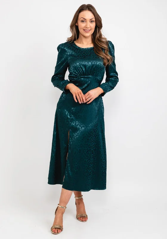 Warehouse Sale Girl in Mind Ashanti Leopard Print Midi Dress, Emerald