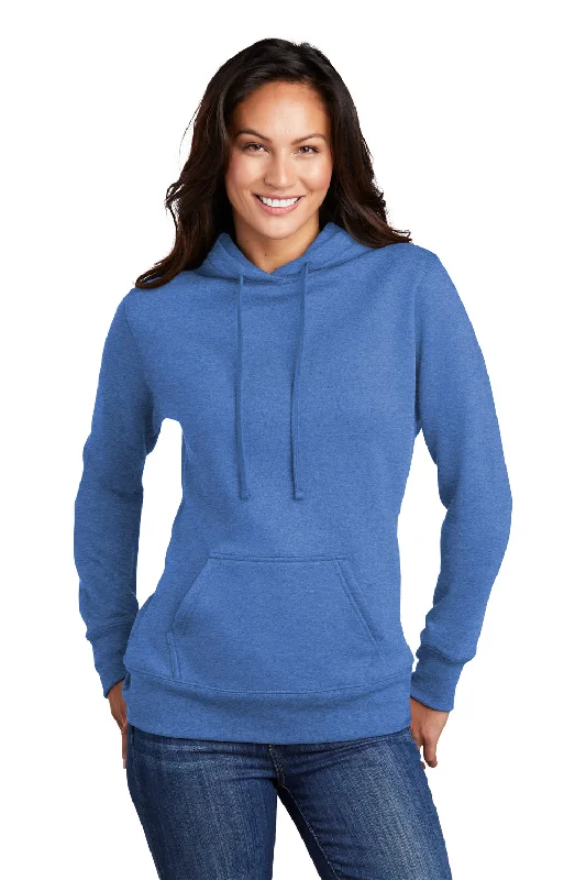 Markdowns Port & Company Womens Core Fleece Hooded Sweatshirt Hoodie w/ Pouch Pocket - Heather Royal Blue
