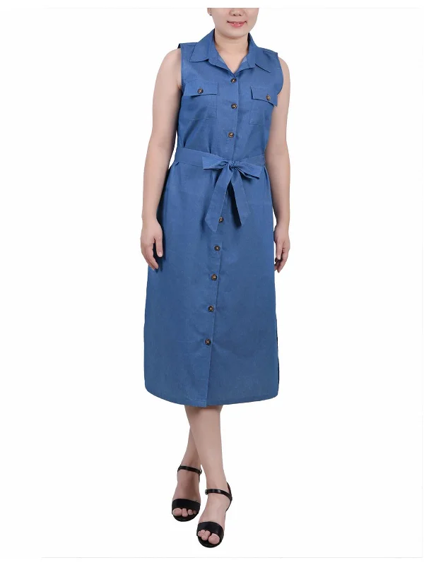 Flash Sale Petites Womens Button Cotton Midi Dress
