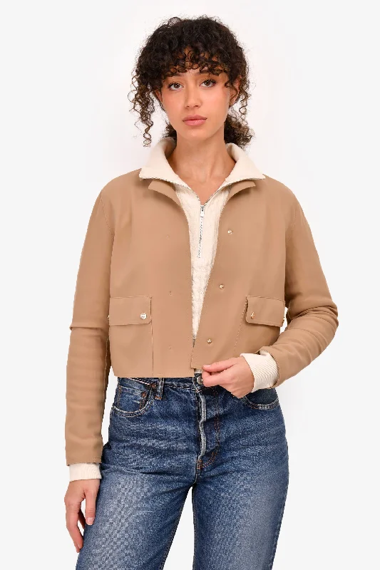 Discount Extravaganza Herno Beige Neoprene Button-Up Cropped Jacket Size 38