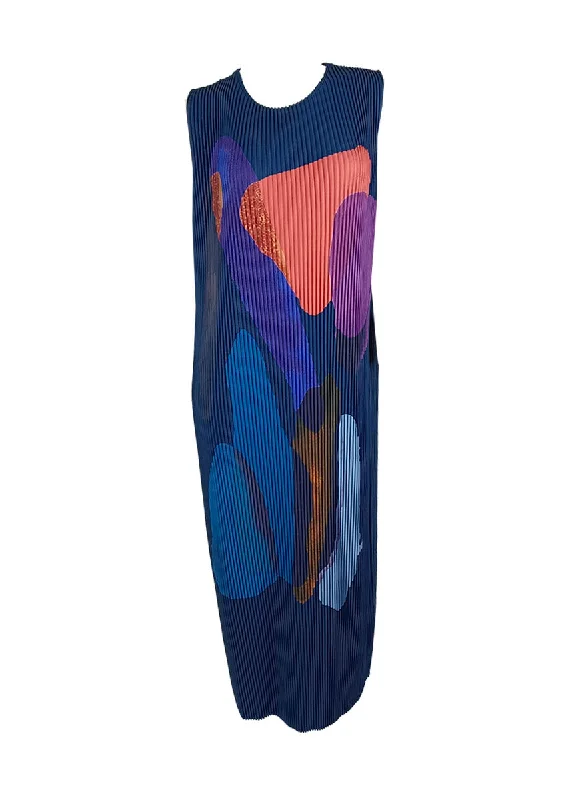 Extra Discounts D240020 Printed Sleeveless Pleats Dress *Blue