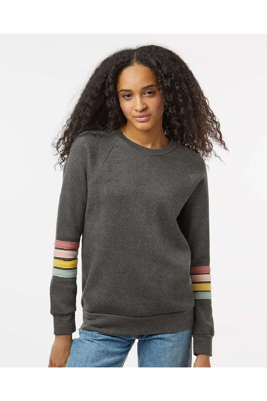 Year-End Clearance MV Sport Womens Striped Sleeves Crewneck Sweatshirt - Charcoal Grey
