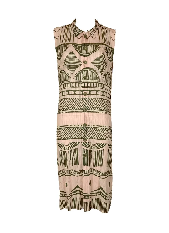 Unbeatable Prices O240001 Printed Pleats Shirt Dress *Beige