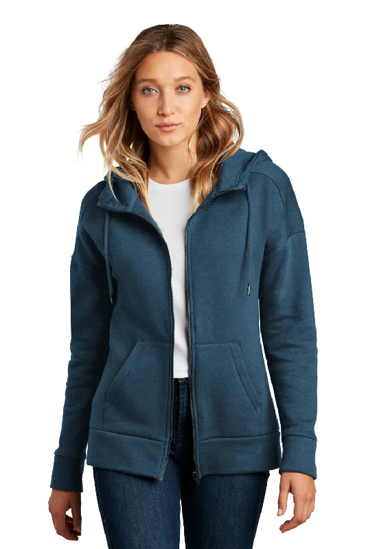 Overstock District Womens Perfect Weight Fleece Full Zip Hooded Sweatshirt Hoodie w/ Pockets - Heather Poseidon Blue - Closeout Overstock District Womens Perfect Weight Fleece Full Zip Hooded Sweatshirt Hoodie w/ Pockets - Heather Poseidon Blue - Closeout