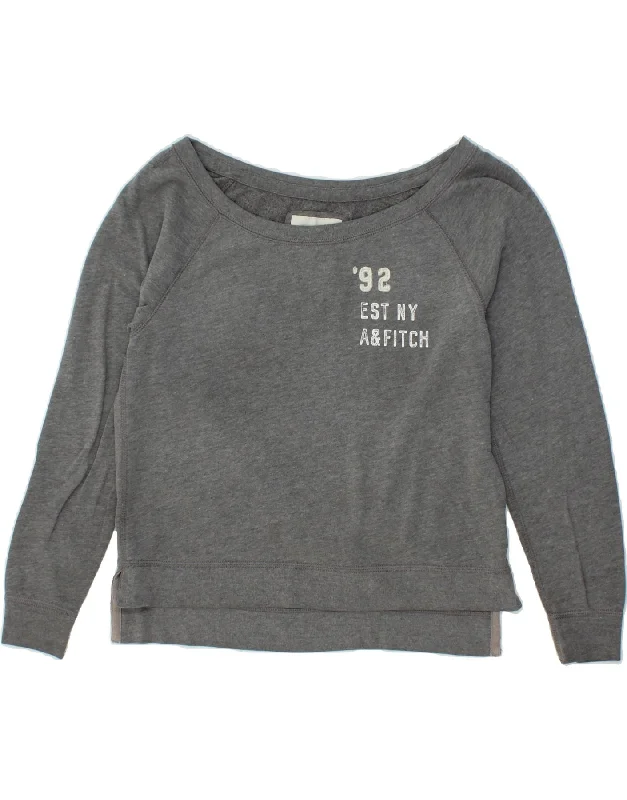 Huge Savings ABERCROMBIE & FITCH Womens Graphic Sweatshirt Jumper UK 14 Medium Grey