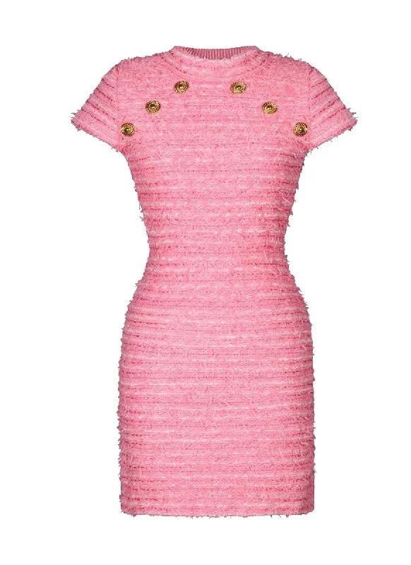 Value Deals O240013 Round Neck Knitted Tweed Dress