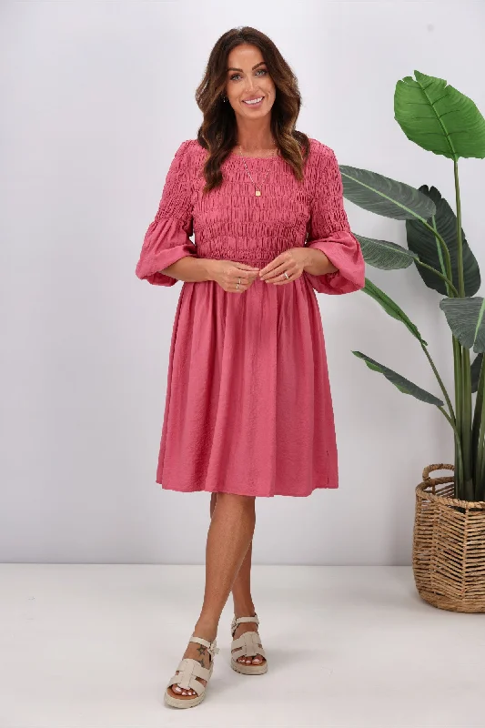 Act Fast Gloss by Shine On Bowie Shirred Bodice Dress Pink