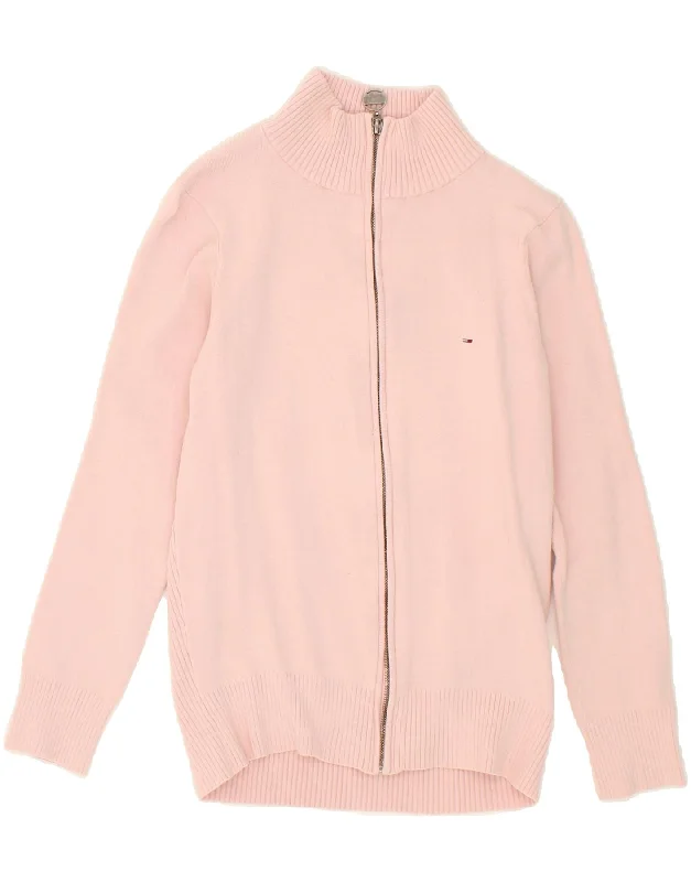 Deal Dash TOMMY HILFIGER Womens Cardigan Sweater UK 12 Medium Pink Cotton