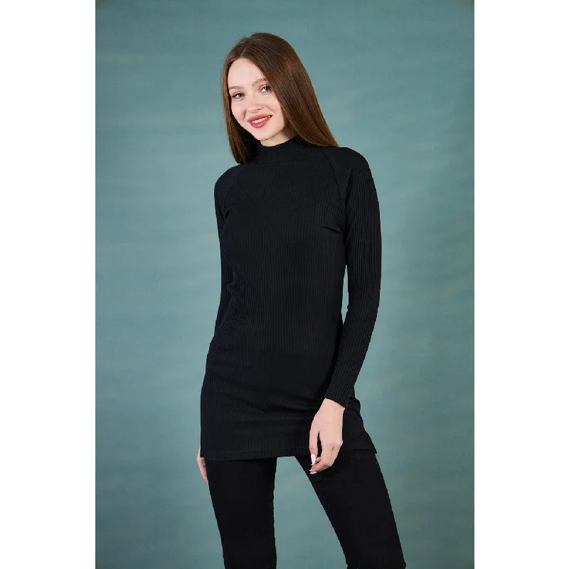 Super Bargain Black Ribbed Long Sweatshirt