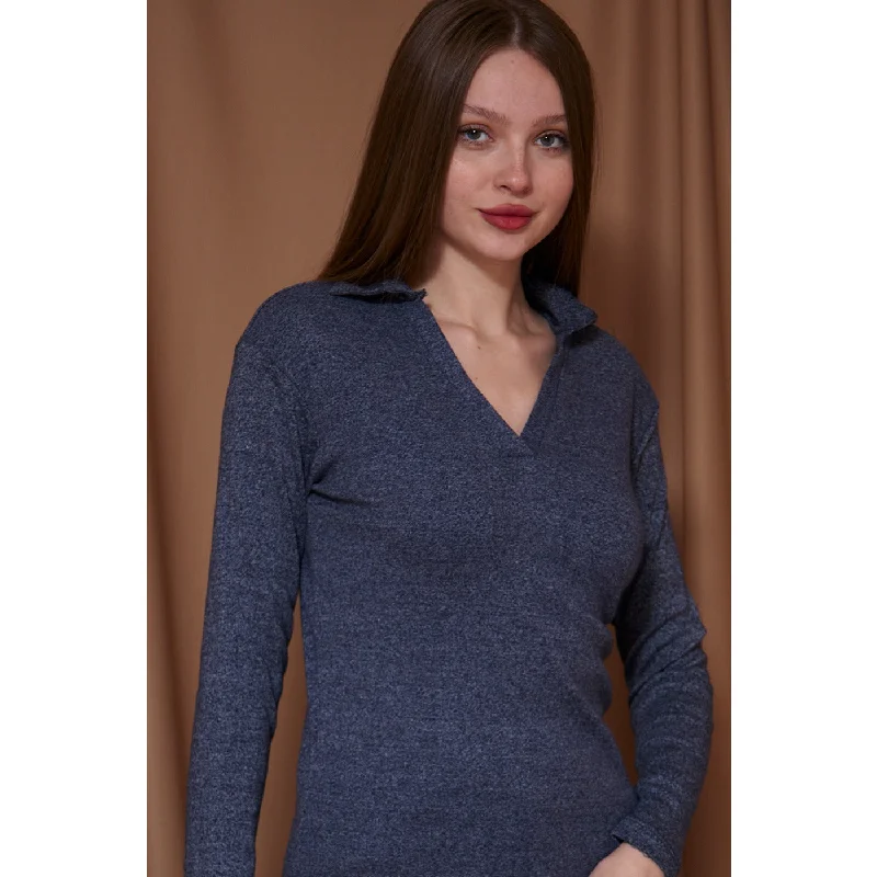 Price Drop Blue Melange Polo Sweatshirt