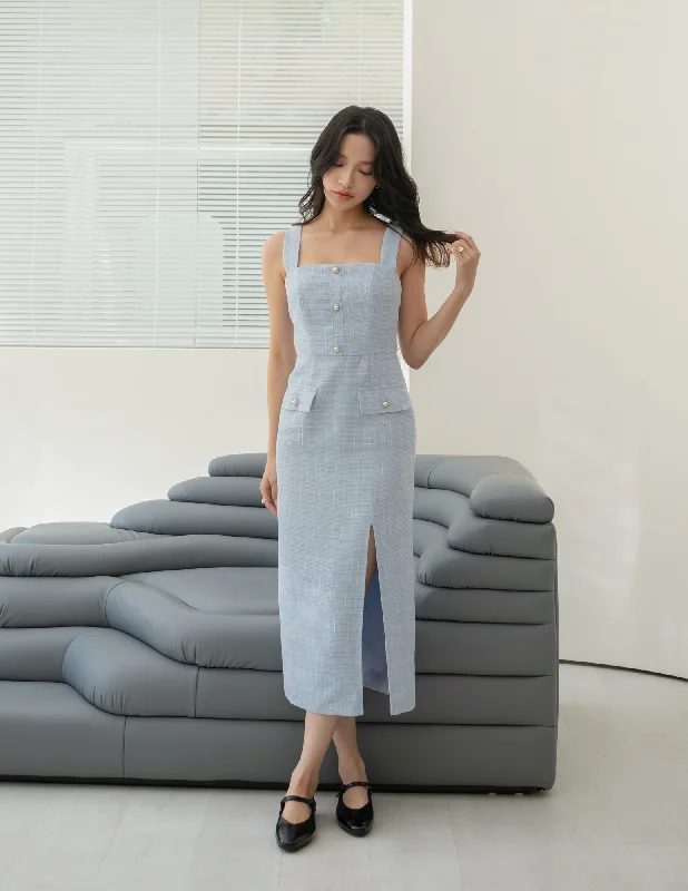 Deal Zone Calista Tweed Midi Dress in Blue