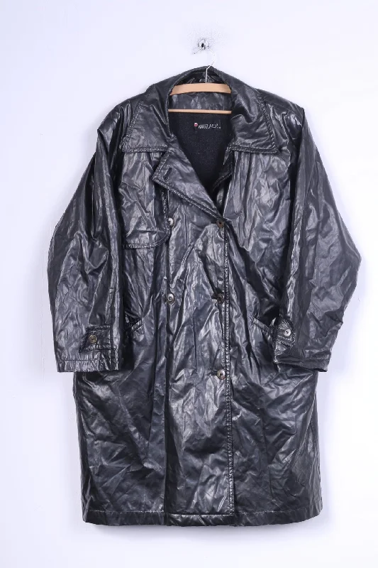Low Prices Angela Luz Womens 42 XL Coat Black Shiny Wax Double Breasted Jacket