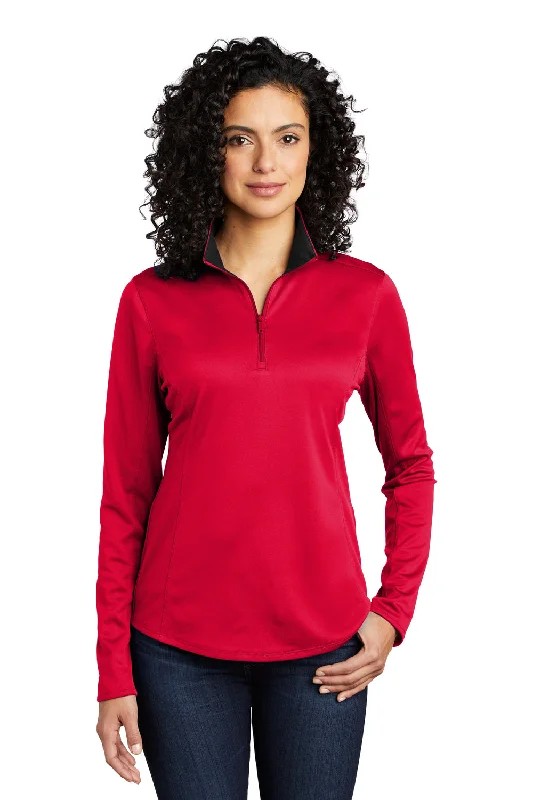 Price Buster Port Authority Womens Silk Touch Performance Moisture Wicking 1/4 Zip Sweatshirt - Red/Black Price Buster Port Authority Womens Silk Touch Performance Moisture Wicking 1/4 Zip Sweatshirt - Red/Black