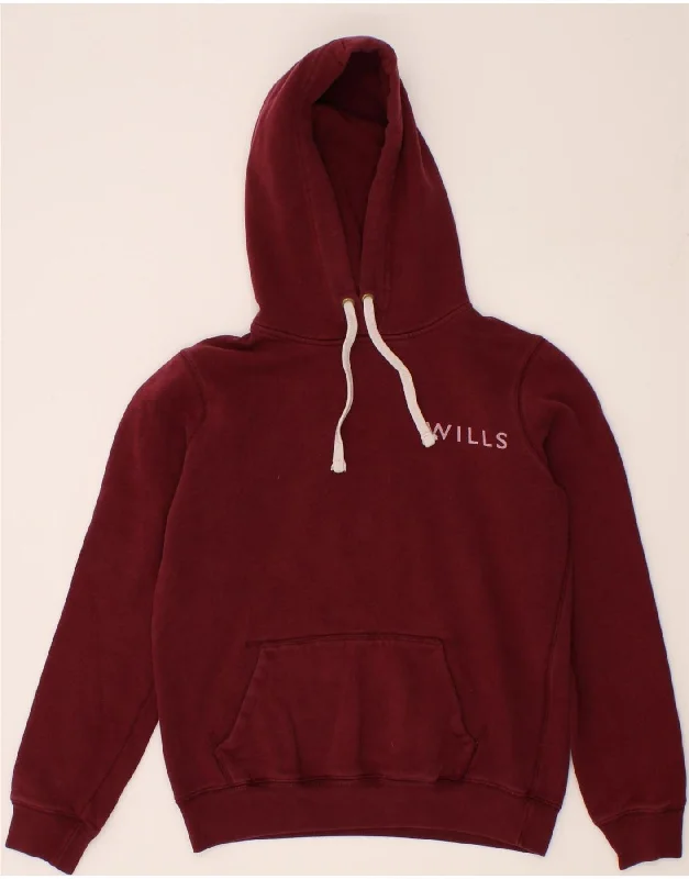 Closeout JACK WILLS Womens Oversized Graphic Hoodie Jumper UK 10 Small Burgundy