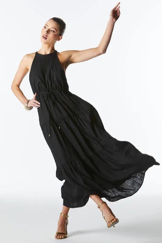 YEAR-End Clearance Fate Midsummer Halter Maxi Dress Black