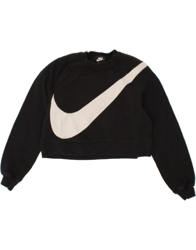 Act Now NIKE Womens Oversized Crop Graphic Sweatshirt Jumper UK 10 Small Black