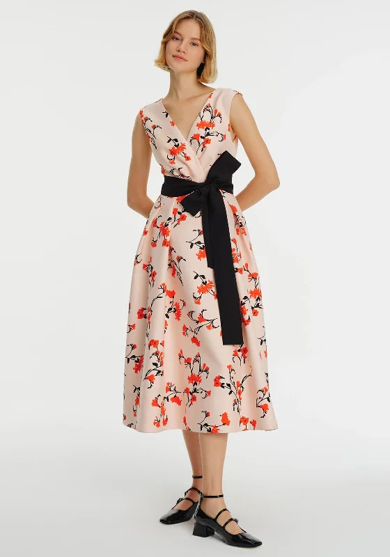 Take Advantage Exquise Oriental Floral Midi Dress, Pale Pink Multi