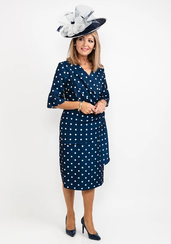 Final Markdown Coco Doll Robi Polka Dot Draped Midi Dress, Navy
