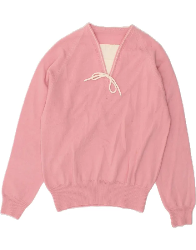 Exclusive Online Offer VINTAGE Womens V-Neck Jumper Sweater UK 12 Medium Pink