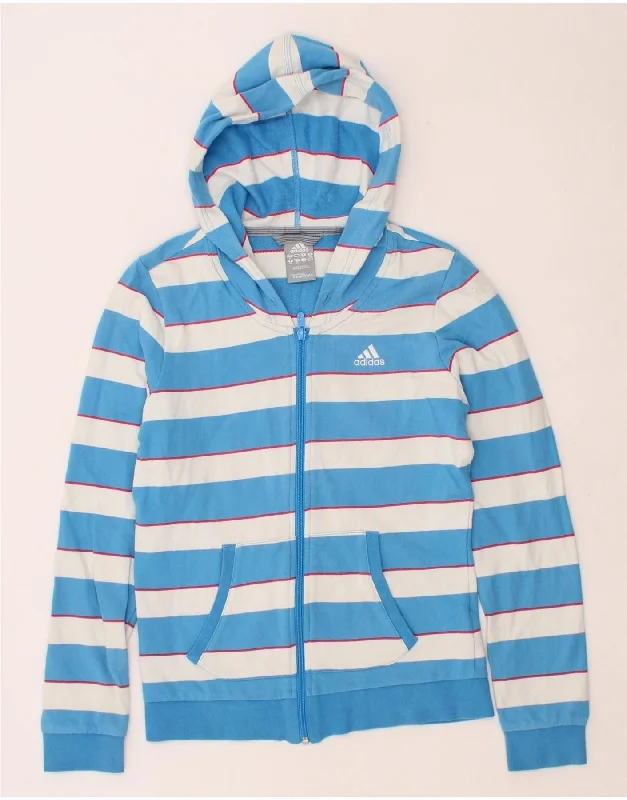 Act Fast ADIDAS Womens Zip Hoodie Sweater UK 8 Small Blue Striped Cotton