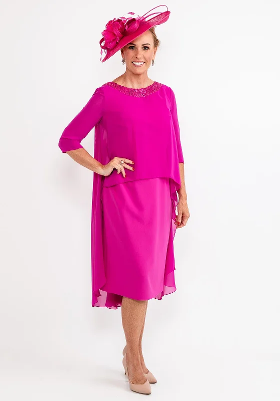 Bonus Savings Gabriela Sanchez Draped Chiffon Cape Dress, Fuchsia