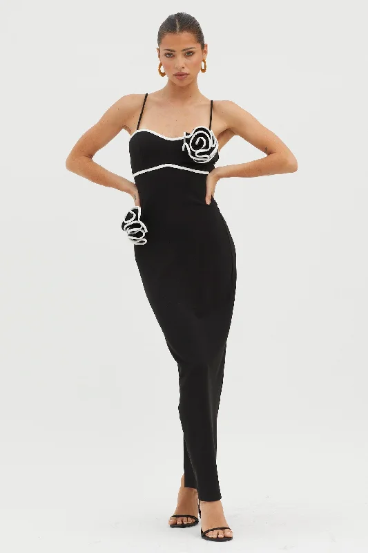 Clearance Items Griselda Flower Decoration Maxi Dress Black