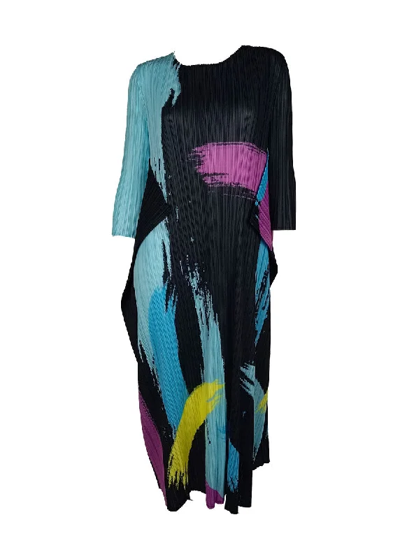 Limited Time N240028 Graffiti Print Round Neck Pleated Dress *Last Piece