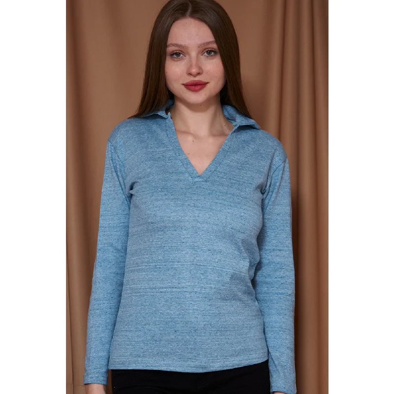 Stock Up and Save Light Blue Melange Polo Sweatshirt