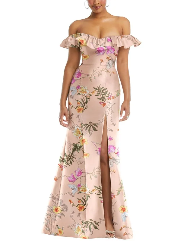 Season Finale Sale Alfred Sung Off-The-Shoulder Ruffle Neck Trumpet Gown
