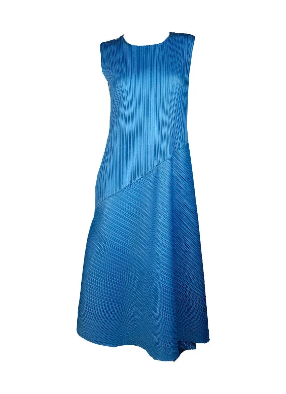 Great Bargains N240001 Round Neck Sleeveless Pleated Dress *Light Blue