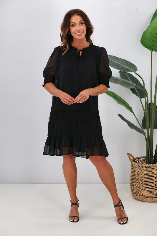 Lowest Prices Jane James Vera Shirred Short Sleeve Dress Black