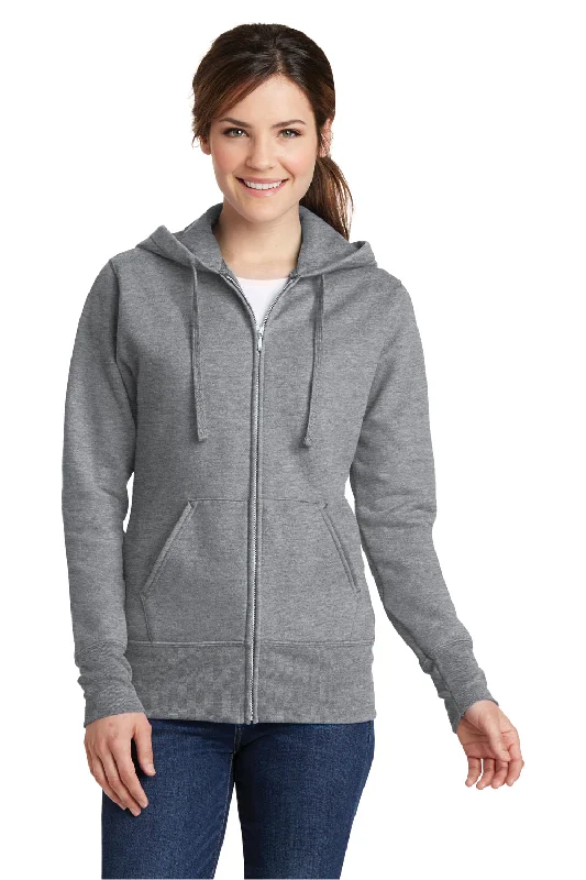 Stock Clearance Port & Company Womens Core Pill Resistant Fleece Full Zip Hooded Sweatshirt Hoodie w/ Pockets - Heather Grey Stock Clearance Port & Company Womens Core Pill Resistant Fleece Full Zip Hooded Sweatshirt Hoodie w/ Pockets - Heather Grey