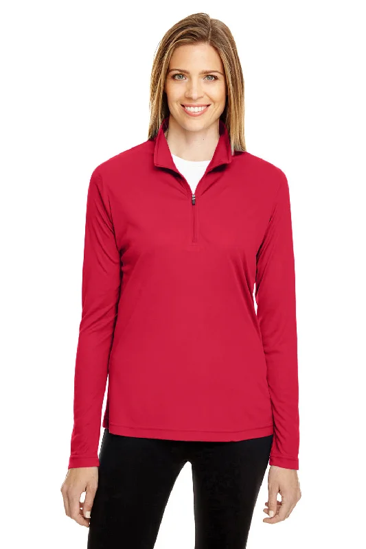 Value Deals Team 365 Womens Zone Performance Moisture Wicking 1/4 Zip Sweatshirt - Red
