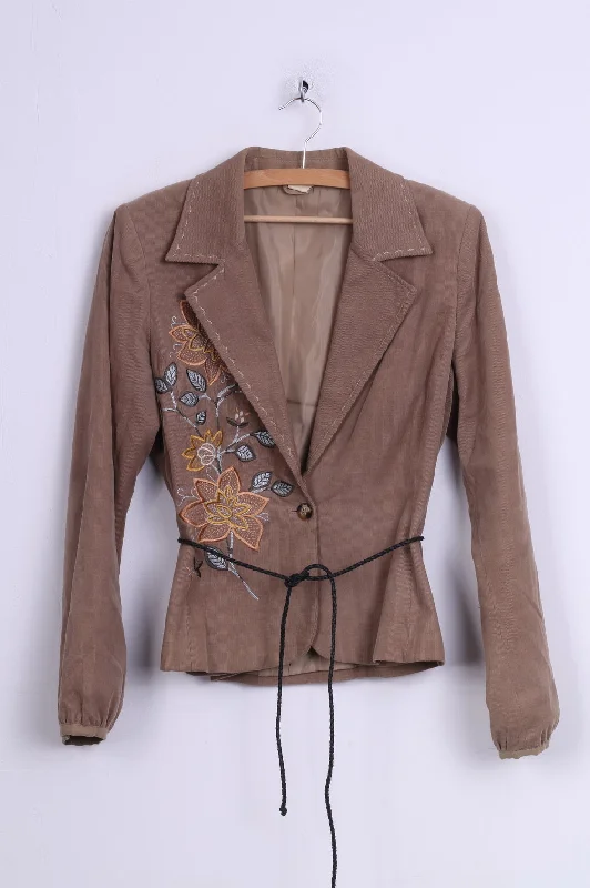 Savings Event O By Isabell Kristensen Women L (M) Blazer Beige Corduroy Embroidered Flowers Top